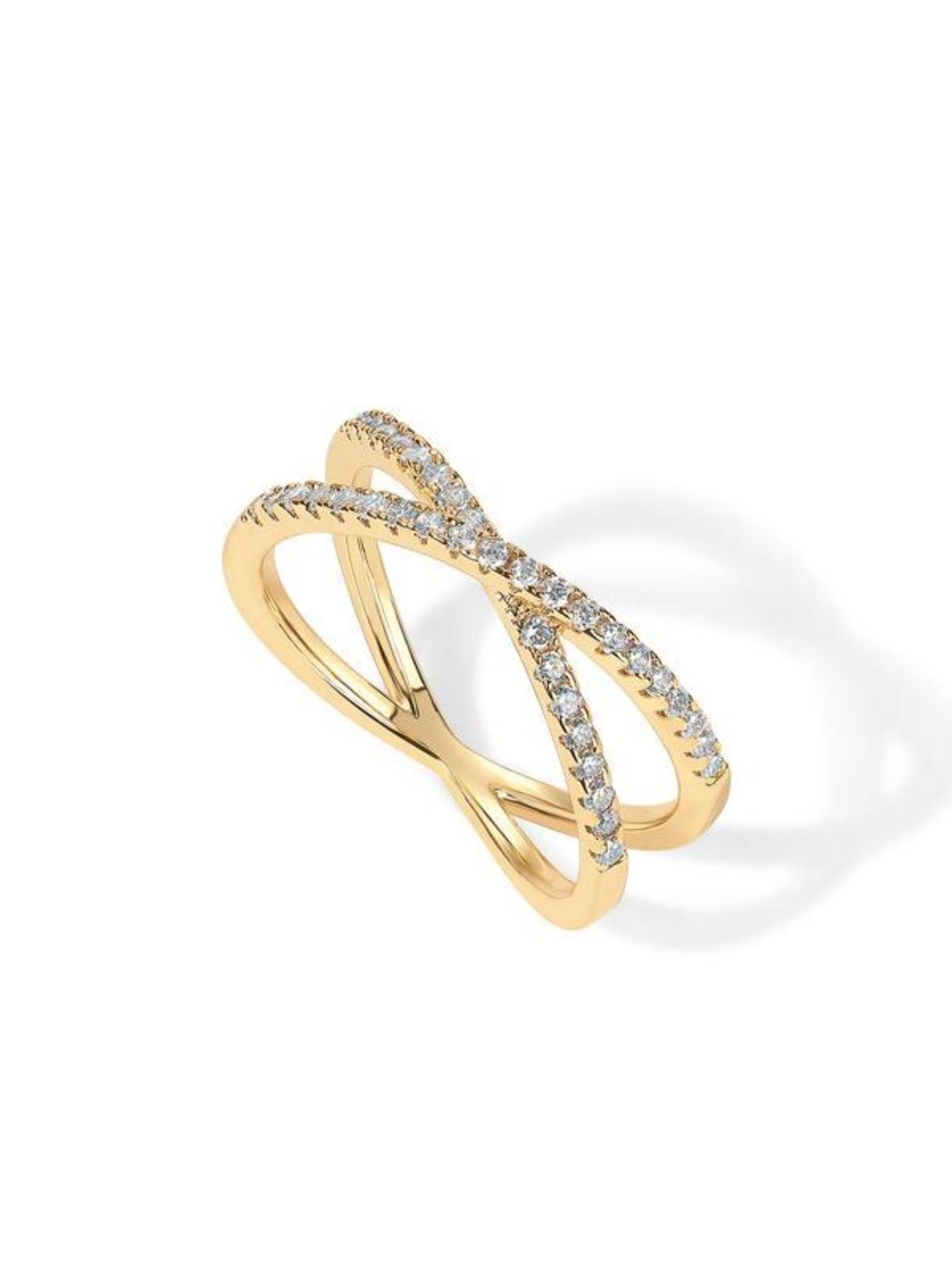 Elegant Cross Zircon Ring, 18k Twisted Stackable Band, Minimalist Daily Jewelry, Perfect Gift for Her