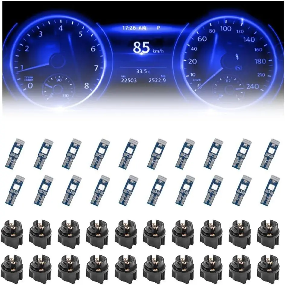 20PCS Car LED Dash Lights - Super Bright Instrument Cluster Light Bulbs with T5 37 74 LED Bulbs & Twist Lock Socket - Universal 12V L-ED Lights for Car Interior Accessories (Blue)
