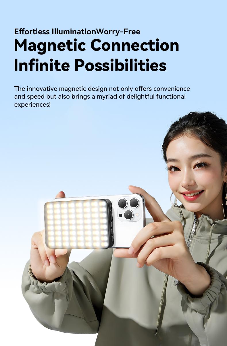 EMEET XJ77 Magnetic Video Light, 3 Color Modes and 10 Brightness Levels, 2000mAh Portable Camera Light 4W Output Power, LED Video Light Panel, 3000-6500K 128 LED Beads for TikTok, Content Creator, Photographer portable light