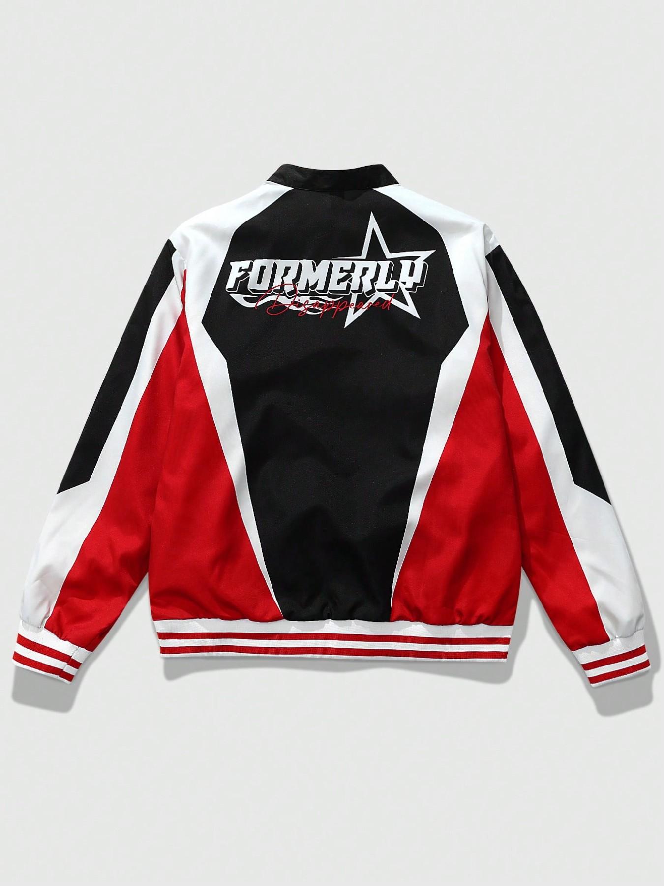 Oversized Hypebeast Racing Graphic Bomber Jacket – "SPEED RACING" & "Eternal King 23" Badge Streetwear Coat, Durable & Versatile Color Block Jacket for Casual Hangouts, School & Retro Aesthetic Outfits