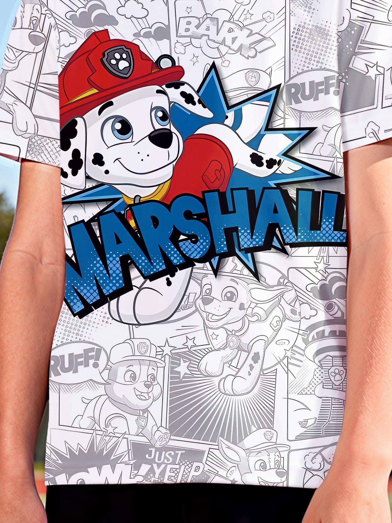 Paw Patrol Marshall Two-Piece Short Sleeve and Shorts Set, 100% polyester casual loose fit set, fun printed patterns for summer, outdoor sports T-shirt set, perfect gift for boys