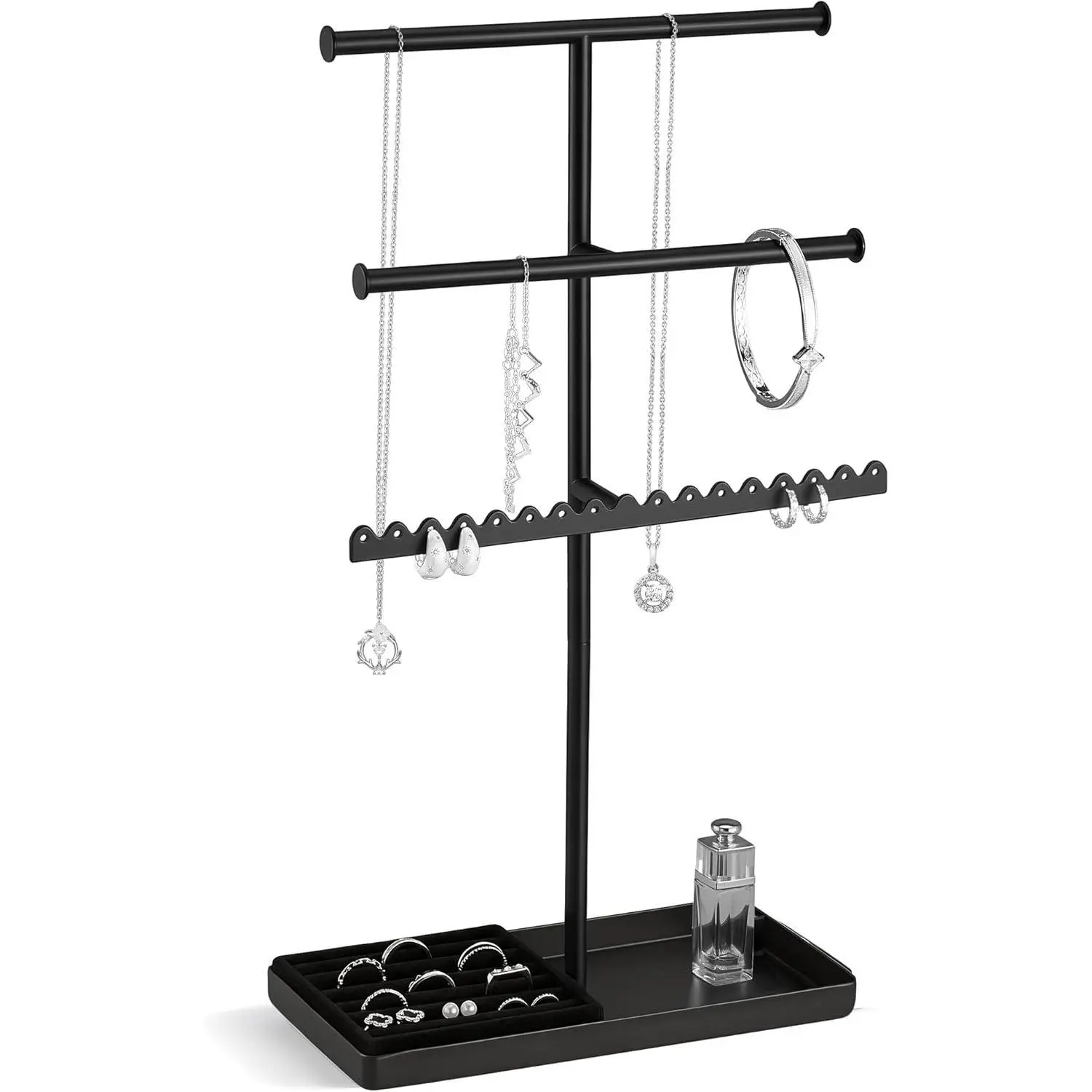 Black 3-Tier Metal Jewelry Organizer Stand, Dresser Display Rack for Necklaces, Earrings, Bracelets, Rings, Gift for Women, Necklace