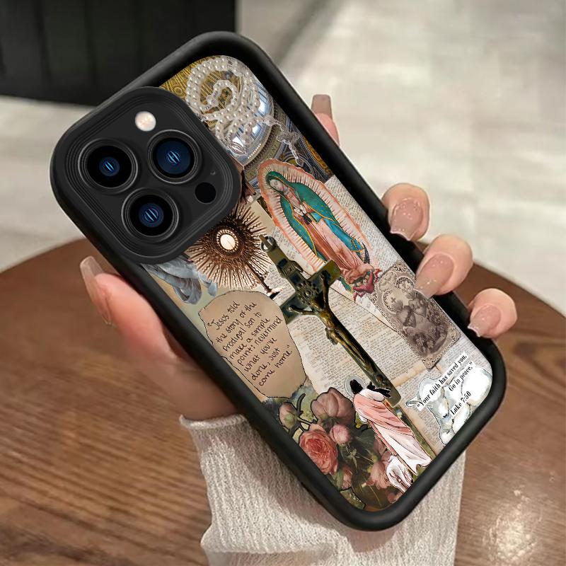 Phone case for iPhone 16 Pro Max 15 Plus 14 13 12 11 XR XS Samsung Galaxy S24 S22 S23 Fashion Religious Collage Anti-Scratch Shockproof TPU Bumper Drop-proof Cover