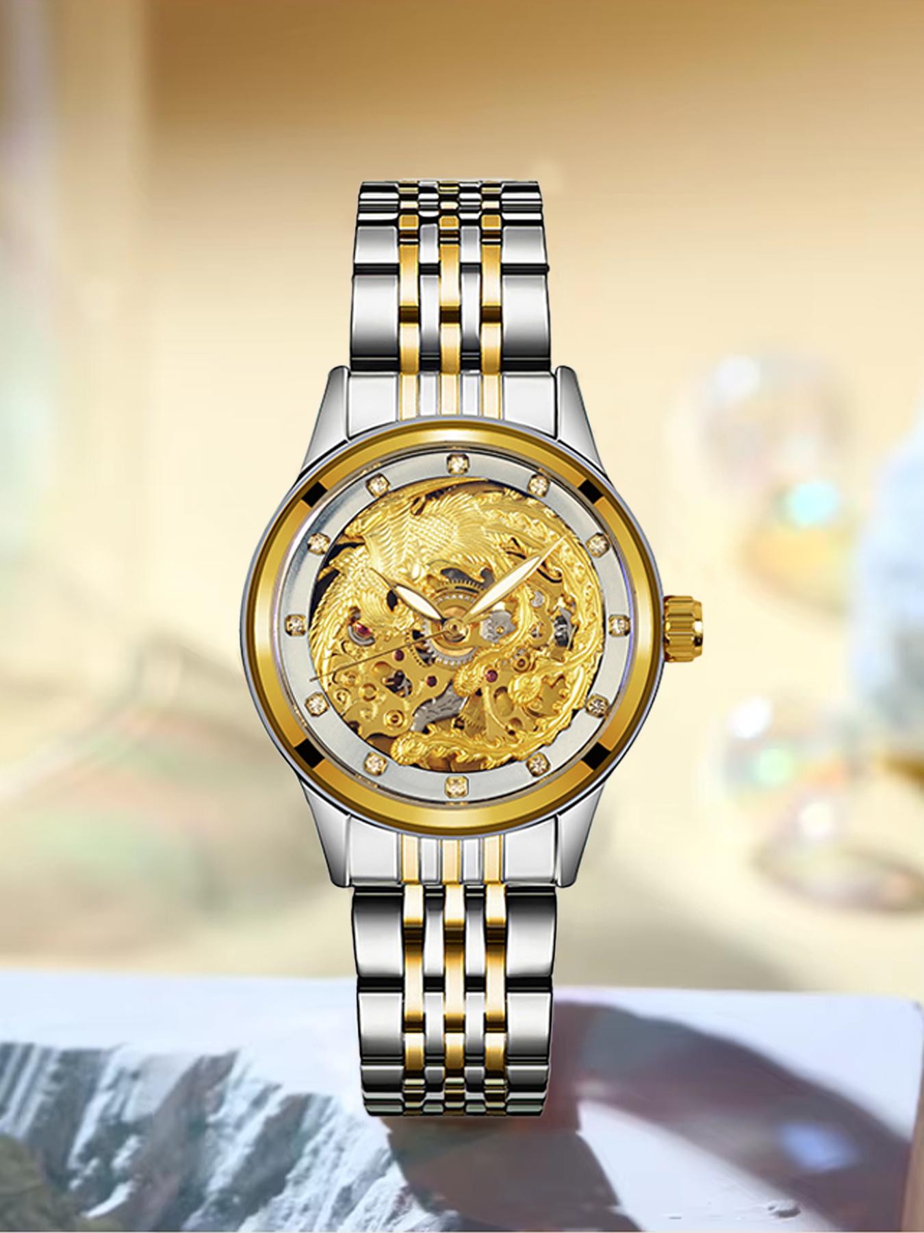 4-piece set of business elite gifts: gear mechanical watch, necklace, bracelet, and ring