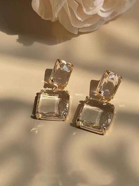 Vintage Square Shaped Dangle Earrings, Transparent Artificial Crystal Decor Drop Earrings, Fashionable Exquisite Earrings for Women As Gift, Elegant Jewelry for Party, Daily Decor