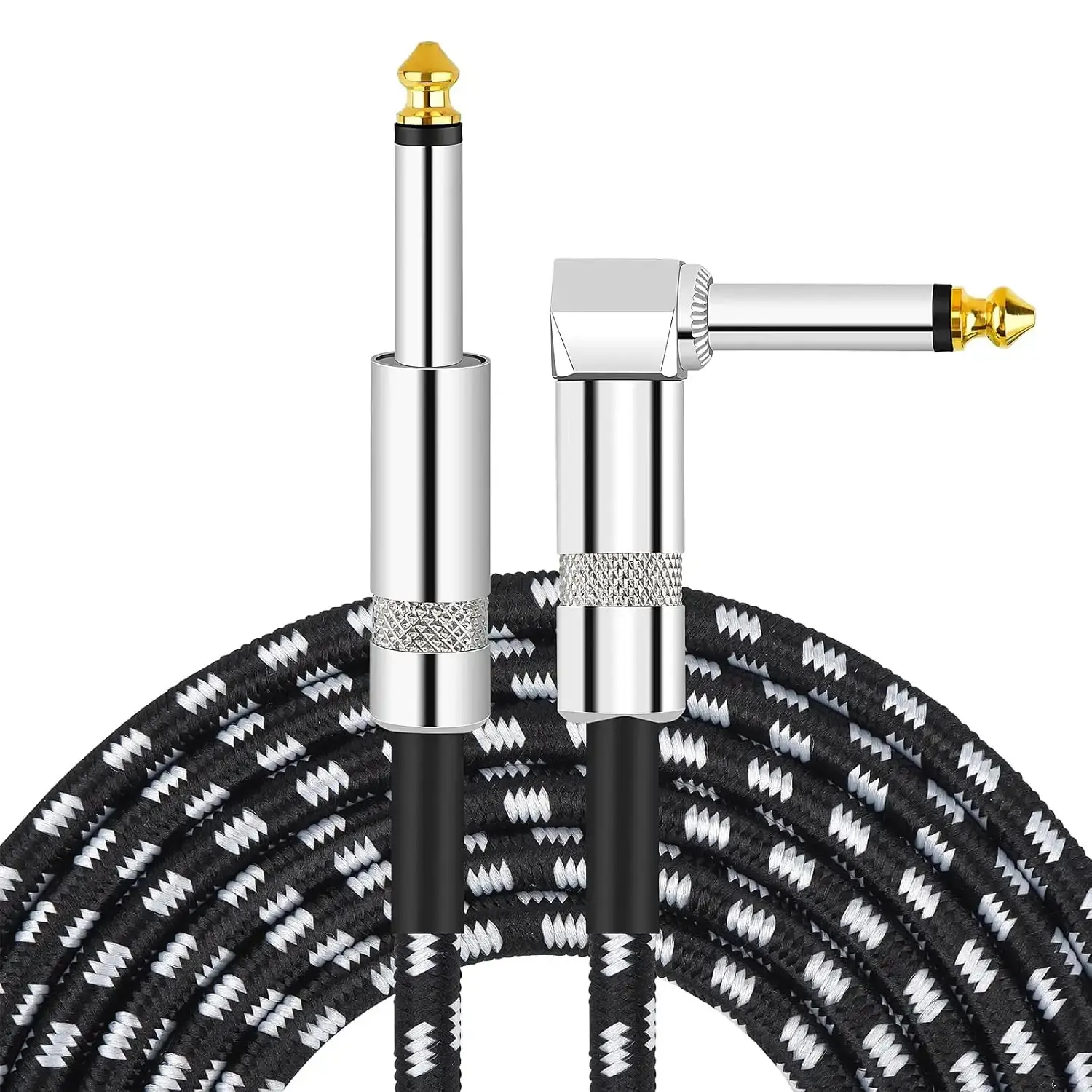 Guitar Cable, Instrument Cable, Bass Cable, Guitar Cord 10FT, 6.35mm Straight Curved Audio Cable for Various Musical Instruments - Electric Guitars, Electronic Keyboards, Speakers