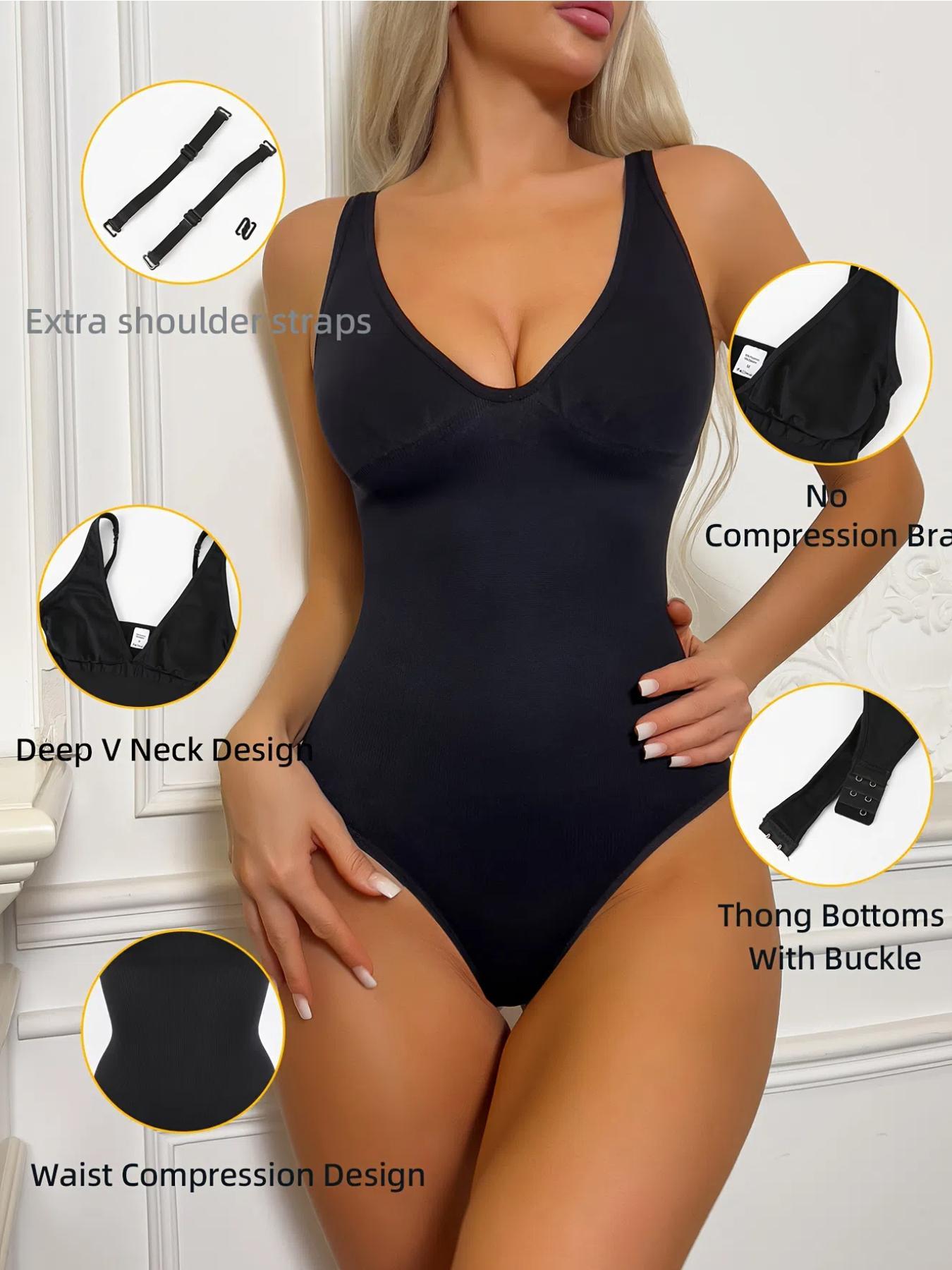 Women's Adjustable Convertible Strap Bodysuit, Tummy Control High Compression Shapewear, All-Seasons Slimming Suit, Kardashian Style, Basic, Crop, Fit, Underwear
