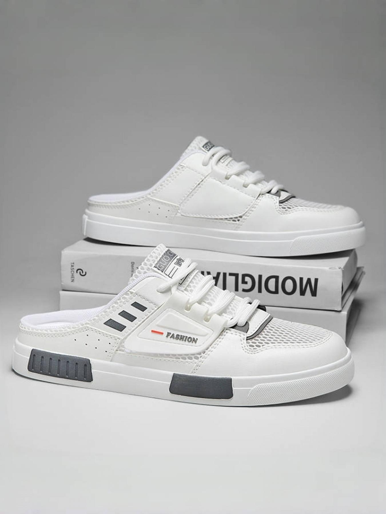 1 Pair Men's Large Size Soft-Sole Anti-Slip Half Slippers, Hollow Design Breathable and Not Stuffy, Anti-Collision Toe Cap, Dual-Use Sandals for Outdoor & Indoor