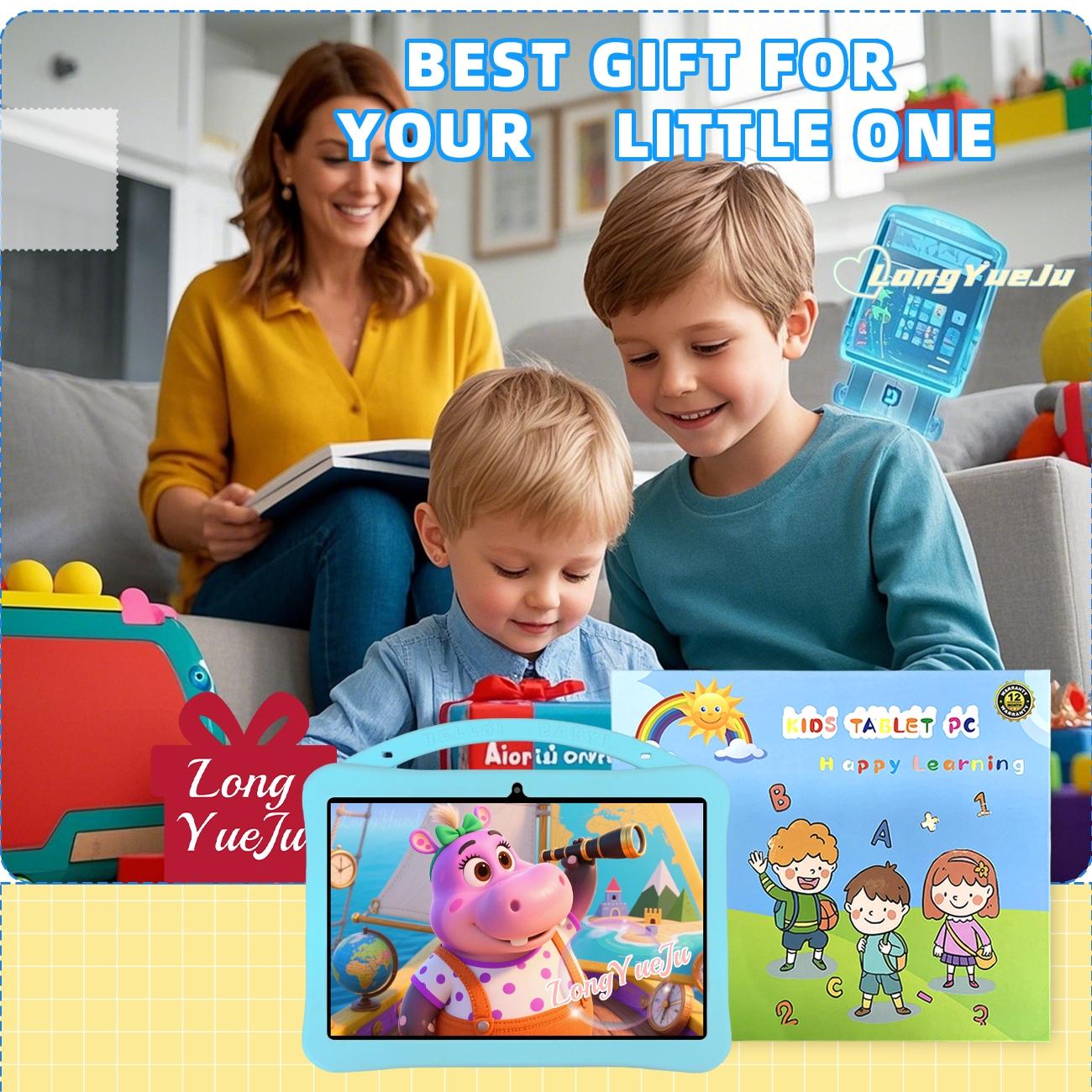 10.1-inch Android tablet, best-selling style, equipped with multiple smart applications, IWAWA educational software includes knowledge from multiple fields, with parental control function, no adapter, blue/pink, suitable as a holiday gift