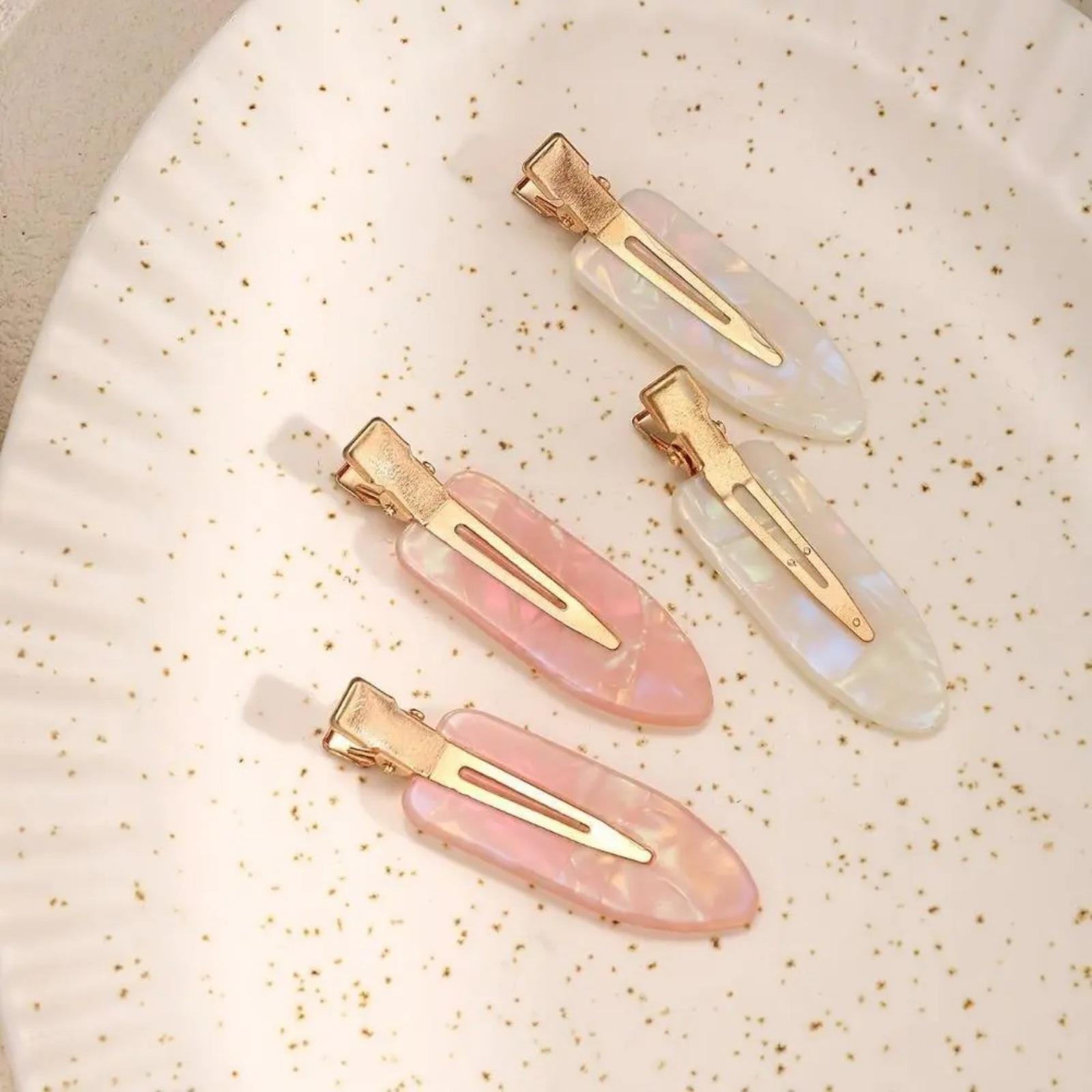Women’s Flat Acetate Alligator Hair Clips Available In 4 Or 8 Pieces In Pink And White Shades, No-Crease Anti-Slip Hair Styling Accessory For Makeup Application, Salon Use And Daily Hairstyle Arrangement
