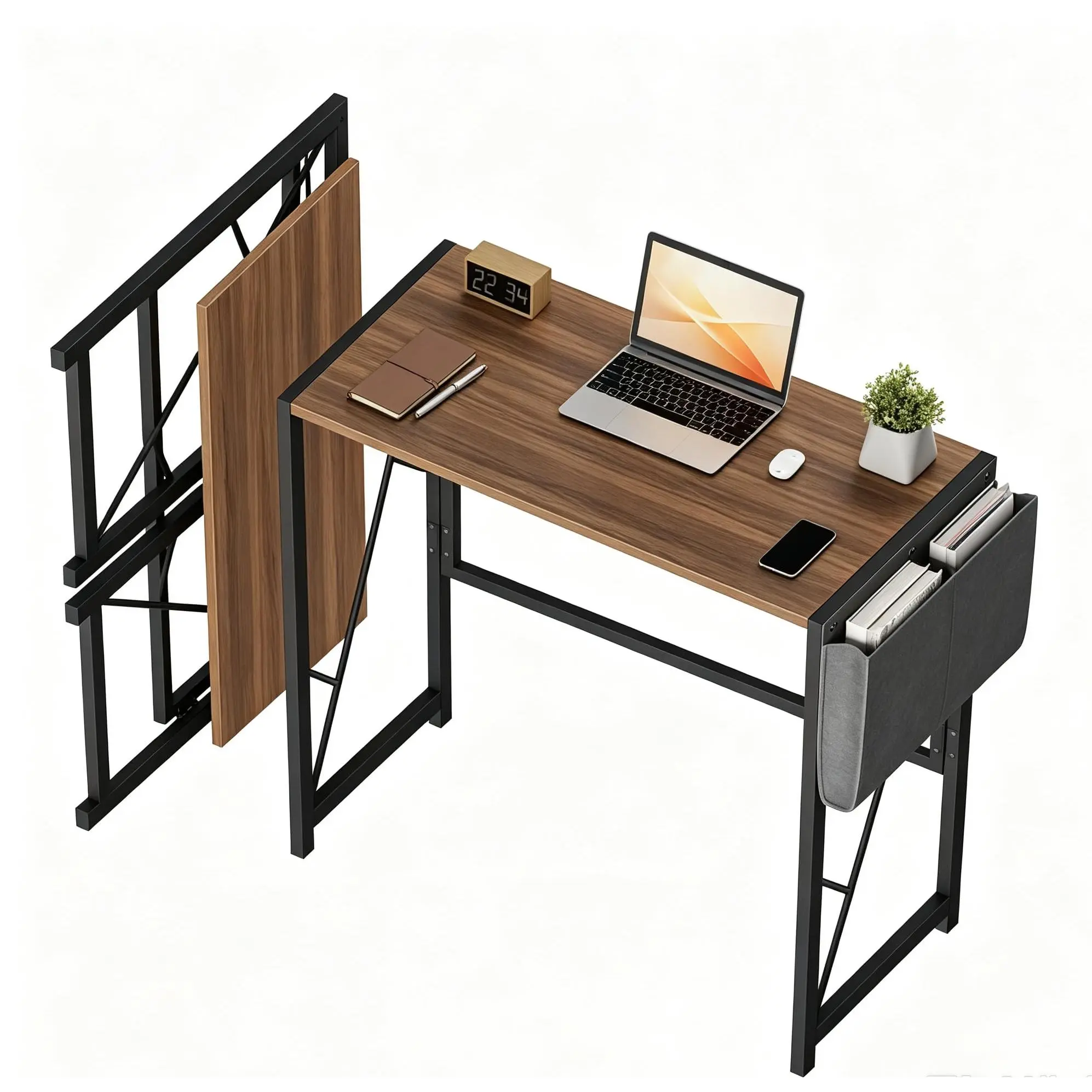 and  Folding Computer Desks with Compact 80cm Width, Durable Steel Frame, High Load Capacity up to 54kg, Space-Saving Ultra-Slim Design, Featuring Convenient Side Pocket and Headphone Hook