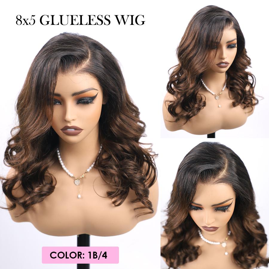 Pizazz Hair Balayage T1b/4 Ombre Colored Body Wave Wig 280% Density Side Part Layer Cut Lace Wig 8x5 Glueless Wigs Body Wave Pre Cut /Pre Bleached /Pre Plucked