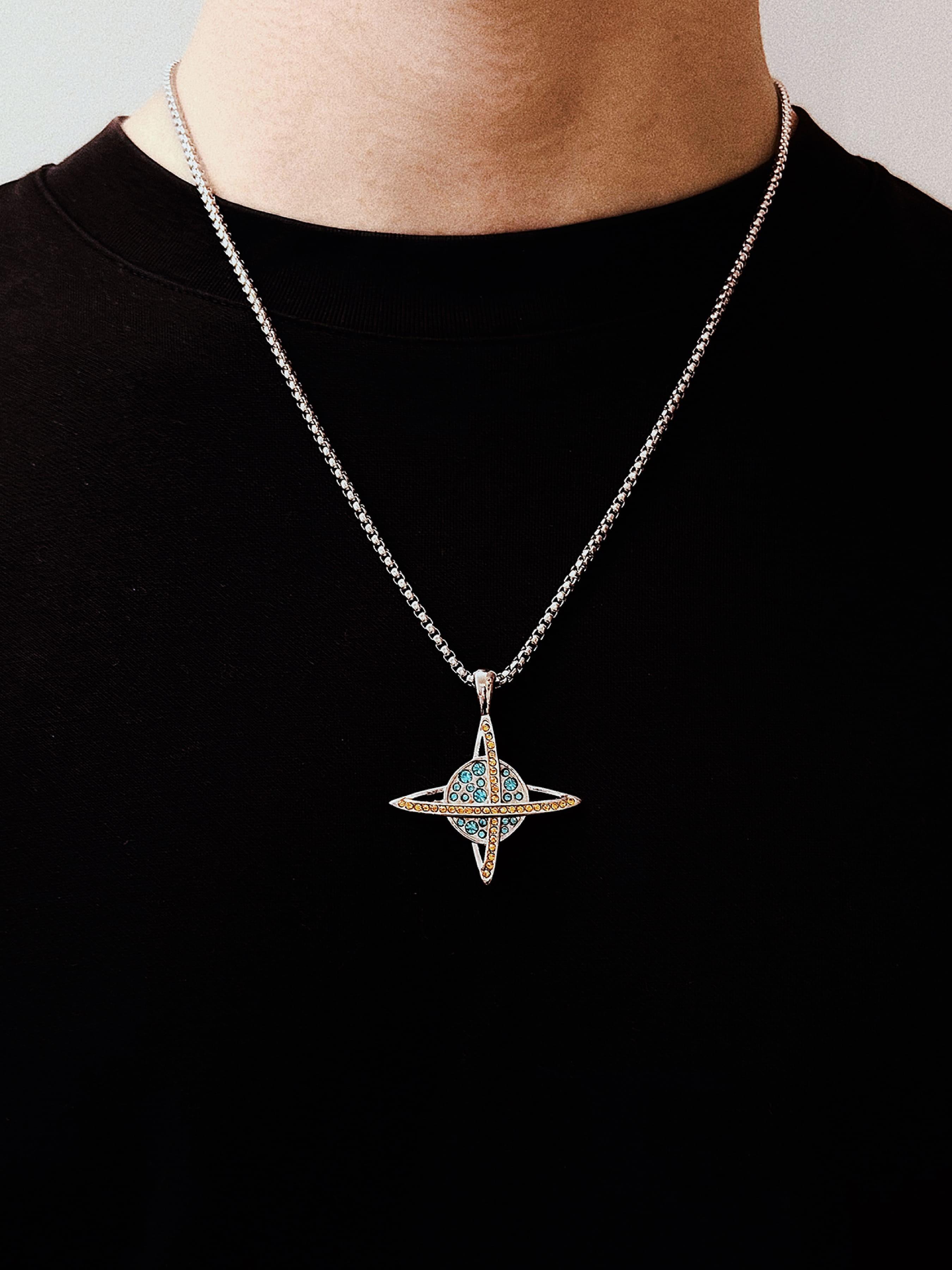 Trendy Hip Hop Universe Planet Pendant Necklace, Jewel Necklace, Unisex Zirconia Decorated Chain, Fashion Accessory for Any Occasion, Perfect Gift