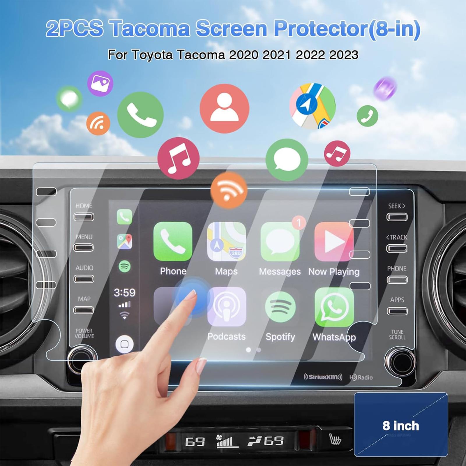 Canvcle 2PCS Tacoma Screen Protector for 2020-2023 Toyota Tacoma(SR5/TRD Sport/TRD Off-Road/Trail Special Edition/TRD Pro/Limited) 8-inch Touch Screen Tempered Glass Protective Anti-Glare