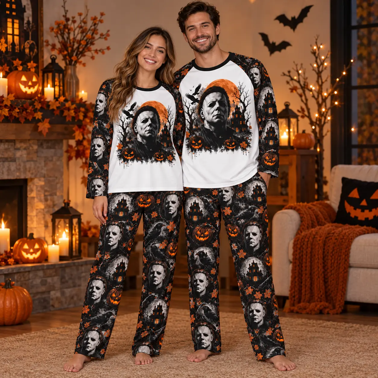 Vintage Halloween Horror Movie Pajama Set, Halloween Matching PJs, Horror Movie Sleepwear, Spooky Season Gift, Halloween Party Costumes