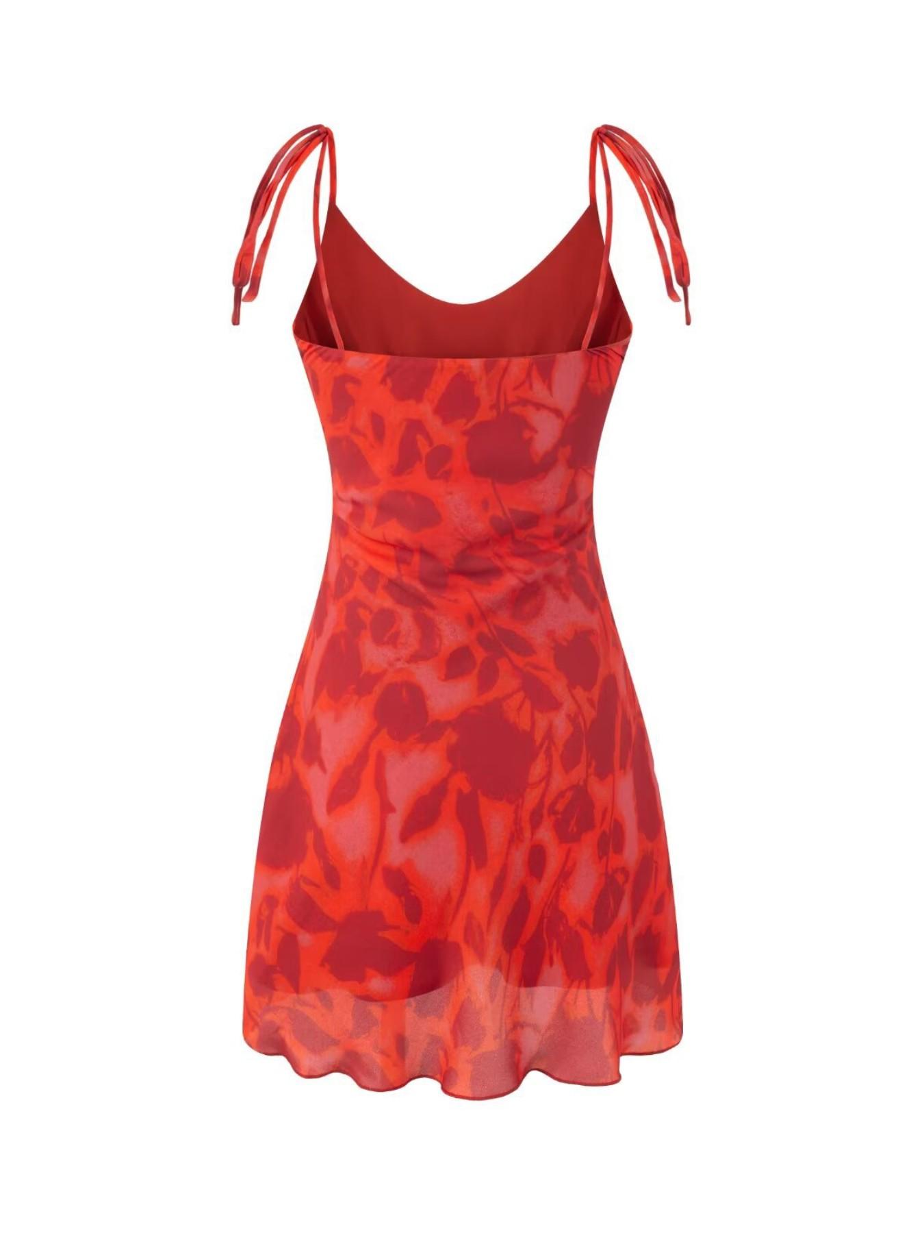 French Style Print V-Neck Backless Dress, Sexy Slim-Fitting Short Summer Dress for Women, New Arrival 2026 Fashion