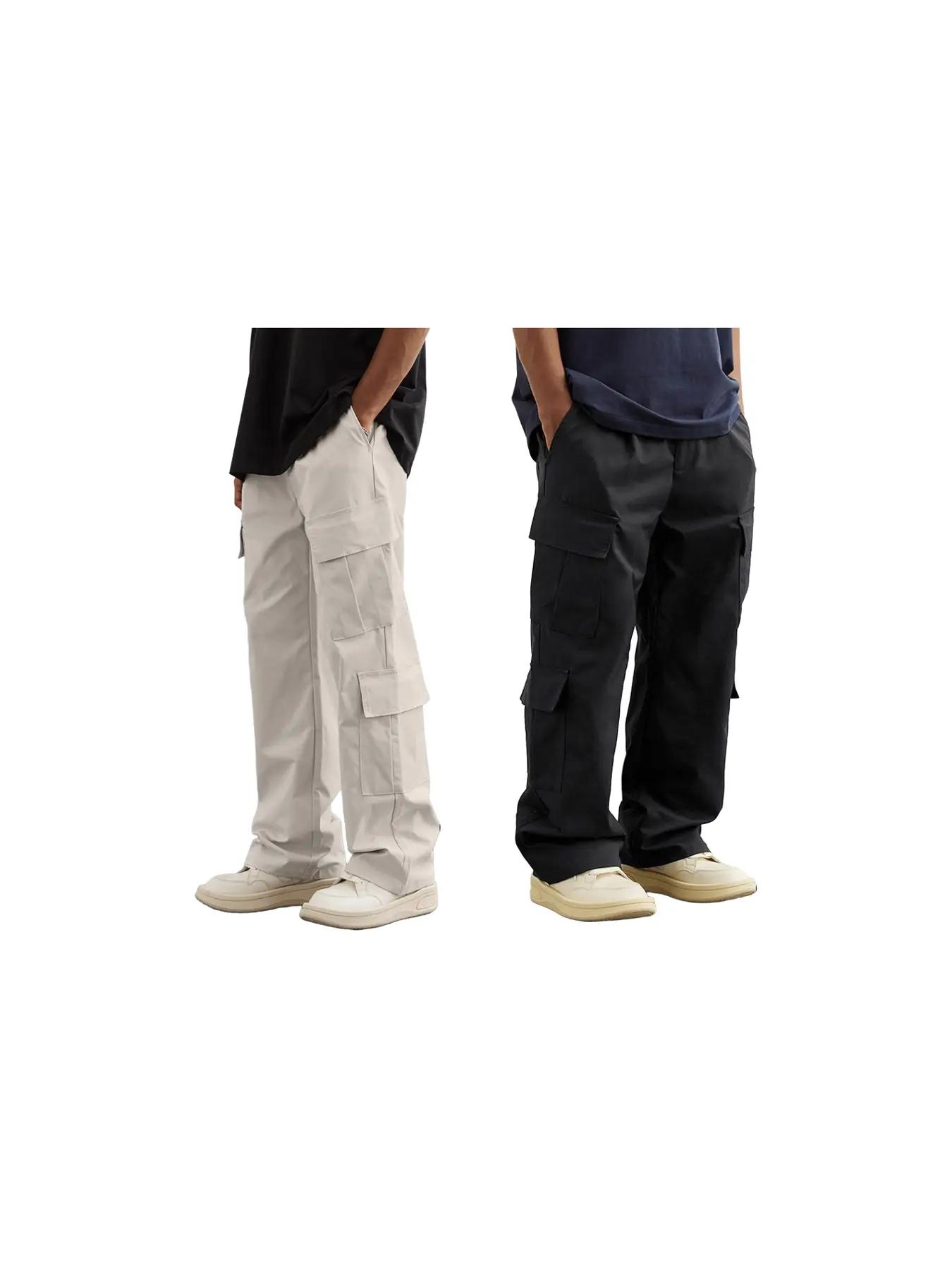 Men's Plain Drawstring Waist Cargo Pants, Loose Street Casual Flap Pocket Wide Leg Trousers, Summer Pants for Men, Men Bottoms for Spring & Fall