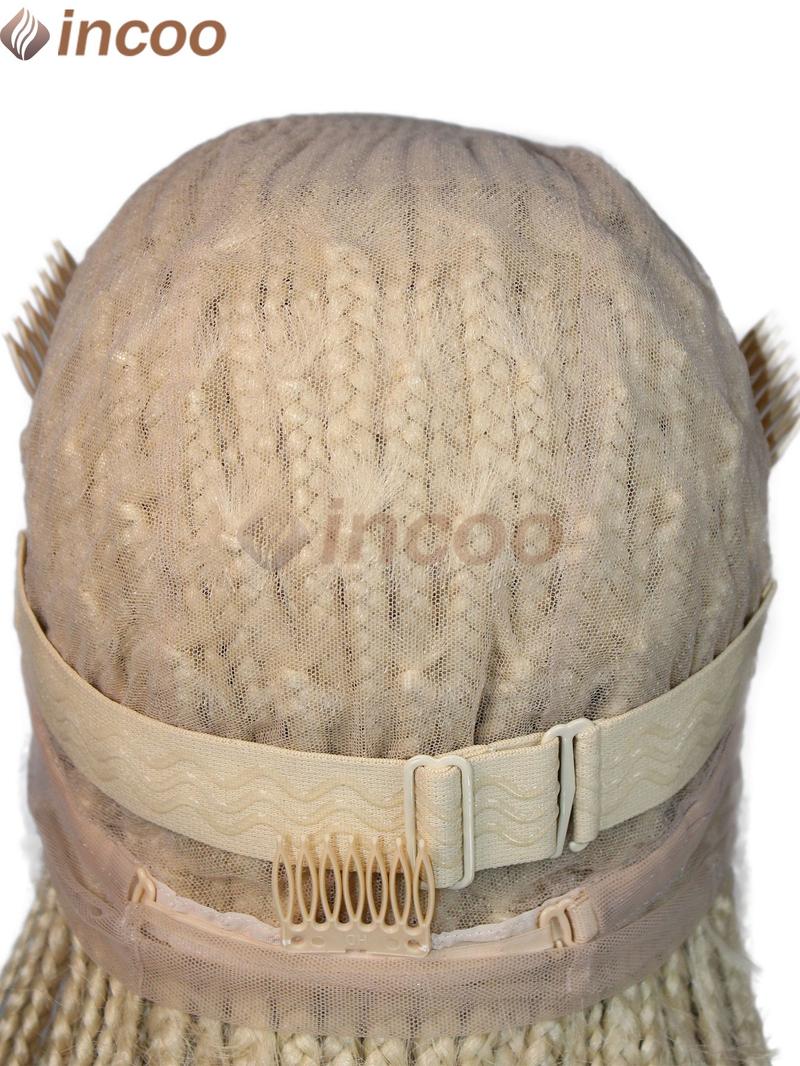 36“ Honey Blonde 613 Colored Full Lace Front Wig Cornrow Double Braided Wigs For Black Women Synthetic Side Part Box Braided Wigs Jumbo Long Faux Locs Braids Wigs Full Lace Frontal Braids Wig Side Part Knotless Cornrow Braided Lace Front Wig Twist Braided