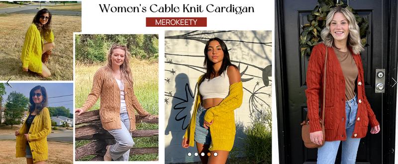 MEROKEETY Women's 2025 Fall Cable Knit Cardigan Sweater Chunky Button Up Open Front Long Sleeve Outwear Coat