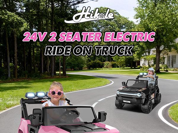 Hikole XL 24V 2-Seater Ride On Truck for Big Kids – 4WD Electric Car w/ Remote, Lights, Music & Storage,Christmas Gifts for Kids 2025