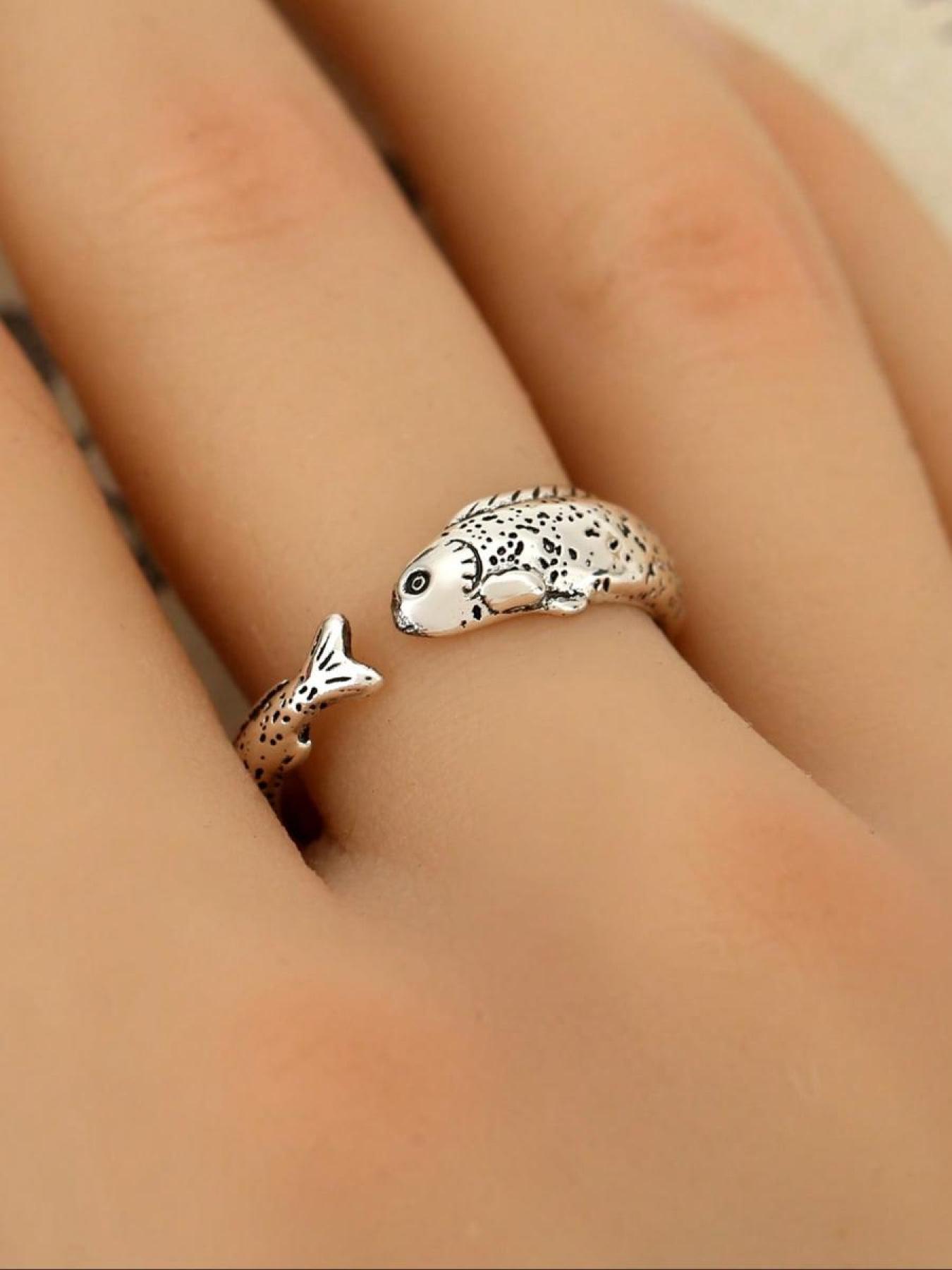 Vintage Fish Opening Adjustable Ring, Fashion Ring, Simple Design Unisex Jewelry for Daily Wear, Perfect Gift for Parties and Special Occasions, Vintage Rings Jewelry