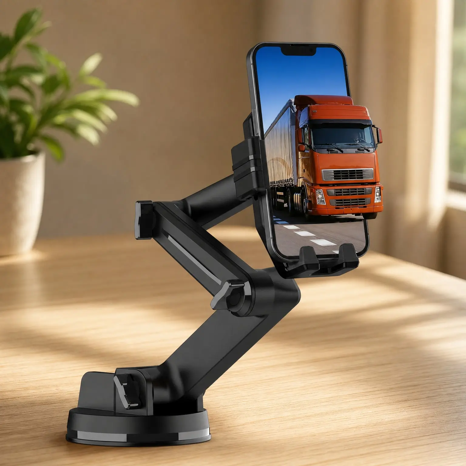16.9 inch Long Arm Truck Phone Holder Mount, Dashboard Windshield Car Phone Holder with Super Suction Cup, Compatible with Pickup Truck, Commercial Truck and All Phones, BlackGift