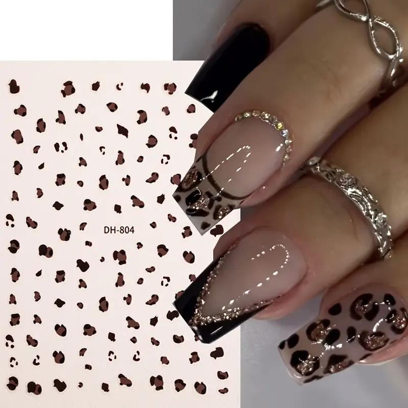6 Sheets Leopard Print Nail Art Stickers, Animal Designs, DIY Manicure, Autumn Winter French Glitter Nails