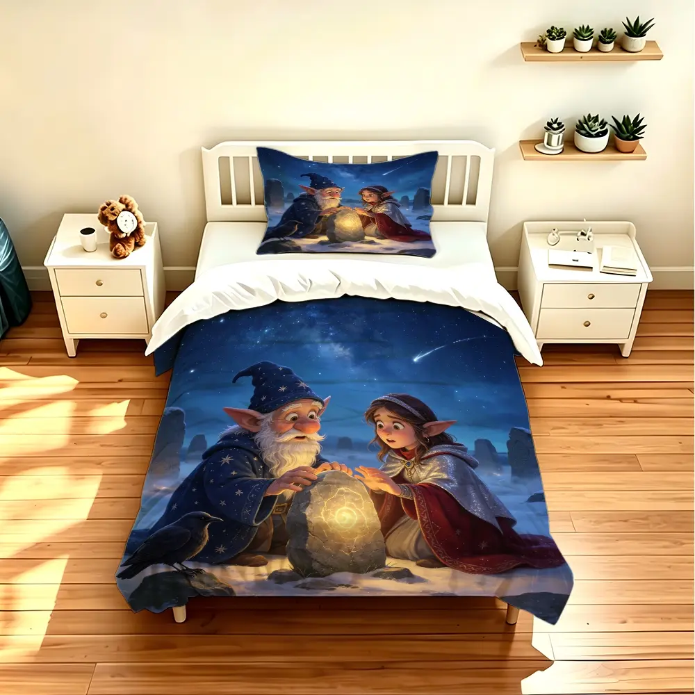2/3pcs duvet cover set (1 duvet cover + 2 pillowcases) - Magical Stargazing Wizard & Elf Printed Bedding Set, HD Digital Printing, Fade-resistant, Soft & Cozy Polyester, Ideal for Dorm, Bedroom, Hotel, All Season Home Decor (without filler and pillo