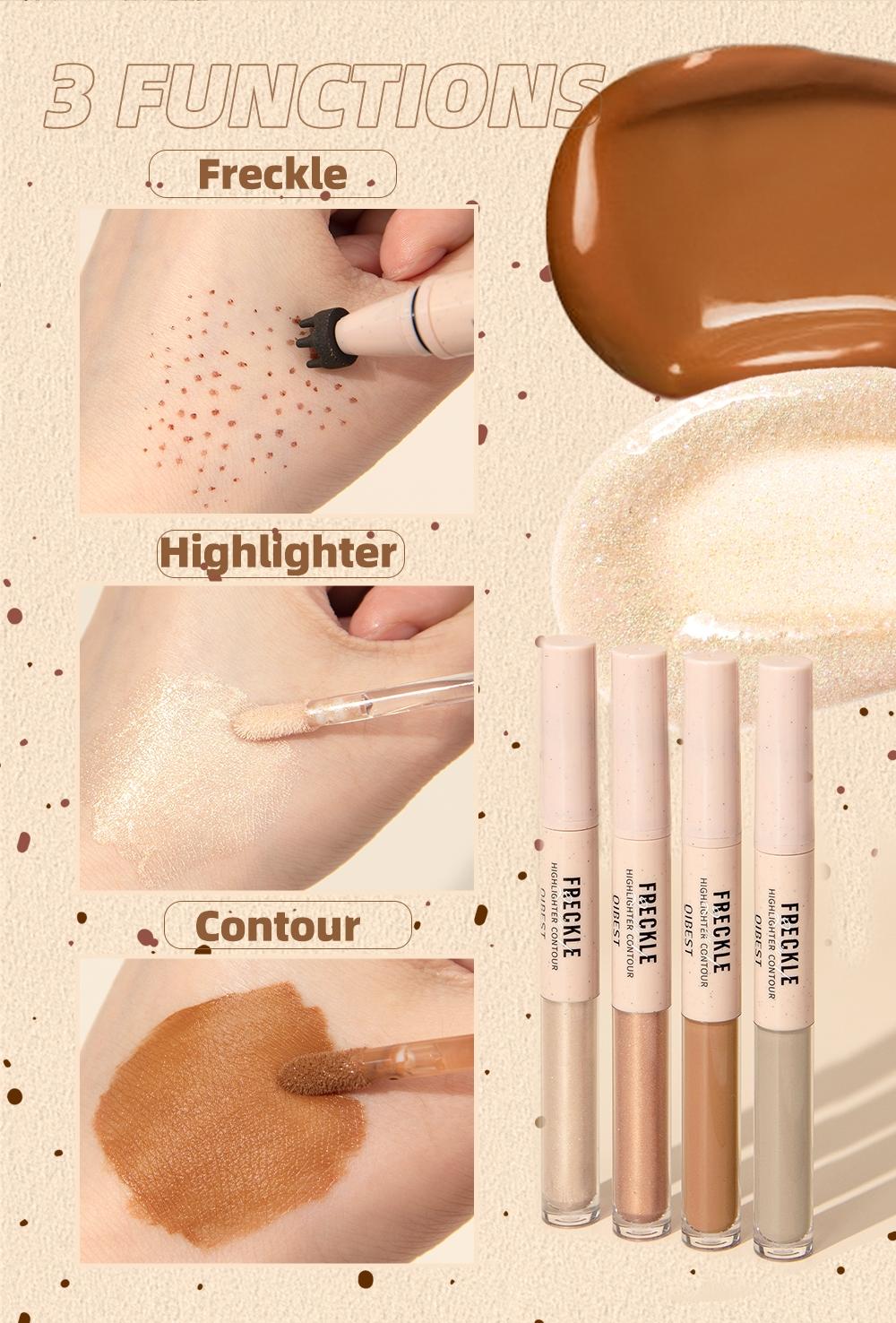 2-in-1 freckle pen, waterproof, sweatproof, long-lasting, shimmering highlighter makeup, double-headed freckle pen