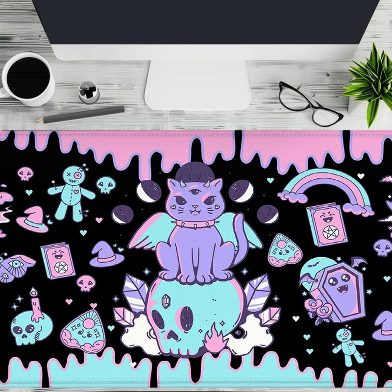 Kawaii Gothic Ouija Design Mouse Pad, 1 Count Large Gaming Mouse Pad, Office Cute Desk Accessories, Non-slip Rubber Base Stitched Edge Desk Pad for Home Office Game