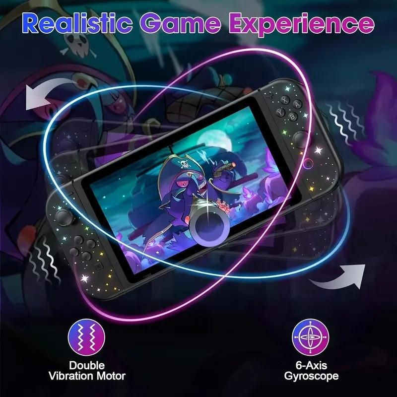 Wireless Controller Compatible with Switch Lite Oled, Dual Vibration Function Replacement Gamepad, Cool Wake-Up Switch Accessory