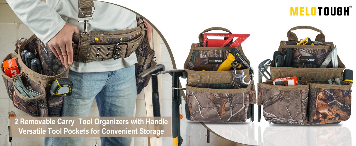 MELOTOUGH Camo Tool Belt with Suspenders Camouflage Tool Bag Supenders Framers Comb Apron Tool Belt Construction Tool Pouch Suspenders Heavy Duty Carpenter Suspension Rig for Electrician
