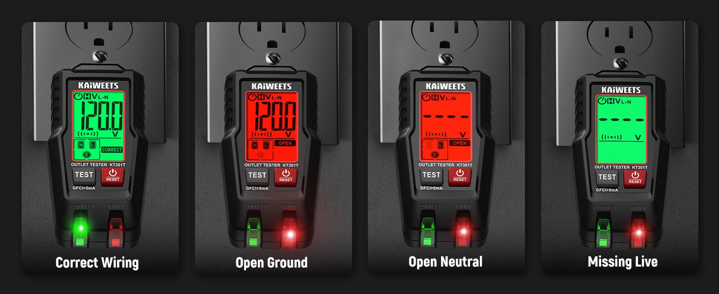GFCI Outlet Tester with LCD Display, 3-Prong Receptacle Wiring Detector, Voltage Checker, Auto Hold, Diagnostic Tool for 120V AC Home Outlets