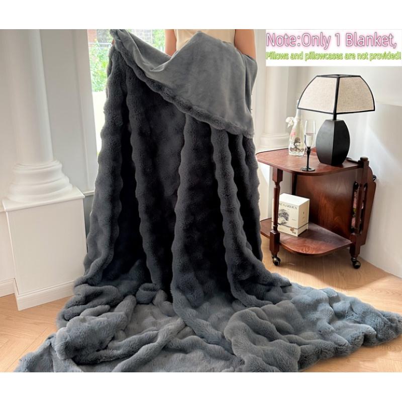 Best-Selling Solid Color Drawstring Bubble Blanket 1pc, Large Plush Throw, Soft Flannel Material, Suitable for Sofa, Single Bed/double Bed, All-Year Comfort