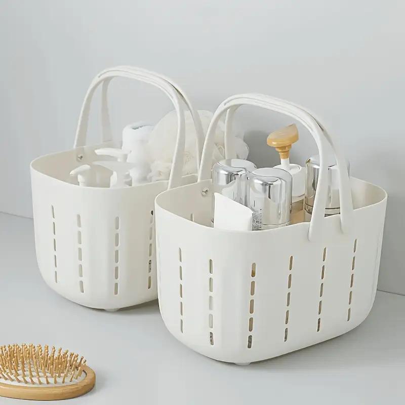 1 Shower Storage Basket with Drain Holes - No Installation, Lightweight Bathroom Storage Shelf with Handle, Suitable for Bathroom, Kitchen, Travel - Easy-Clean Plastic Material, Built-in Shower Organizer, Perforated Design, Sturdy Handle, Compact