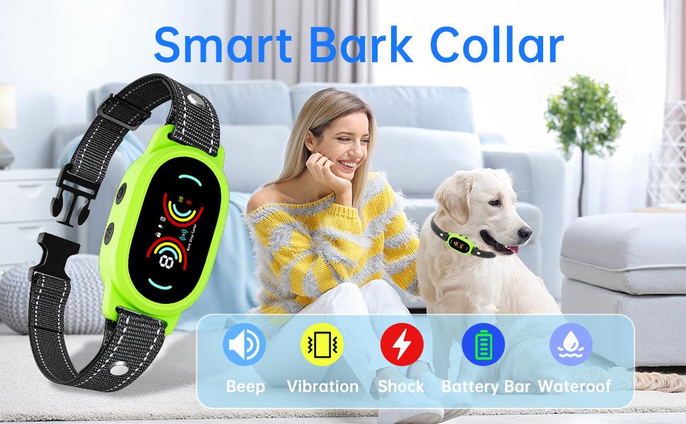 Smoothway Dog Bark Collar, Smart Anti False Triggering AI Chip, IP67 Waterproof Rechargeable Anti Bark Collar with Adjustable Sensitivity, Perfect for Small Large Dogs (Green)
