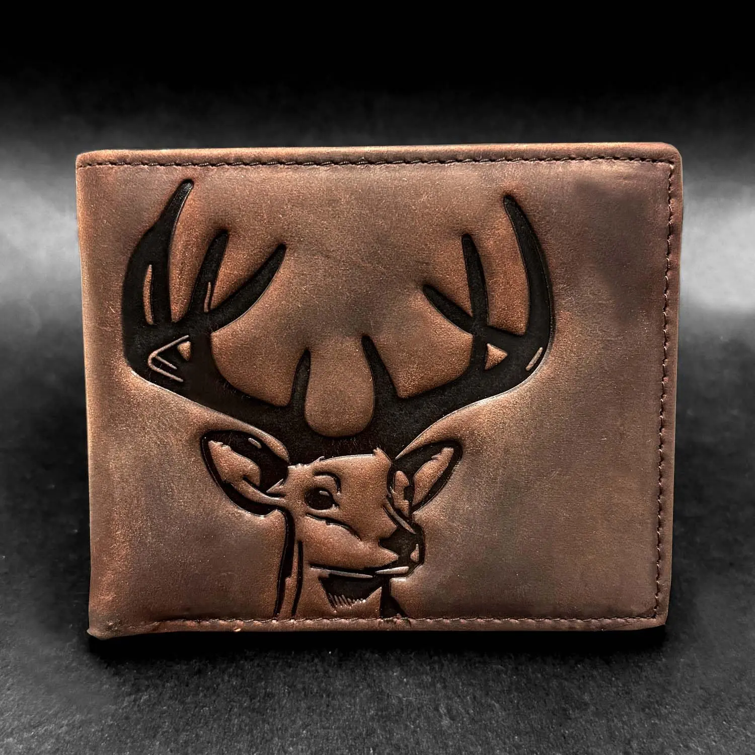 Men's Genuine Cowhide Embossed Deer Bifold Wallet - 100% Leather, Animal Character, Compact Slimline Mens Wallet with Multi-Slot, Flap Closure, Retro Chic Design, Hunting-Themed Christmas Gift, 100% Leather Men's Wallets