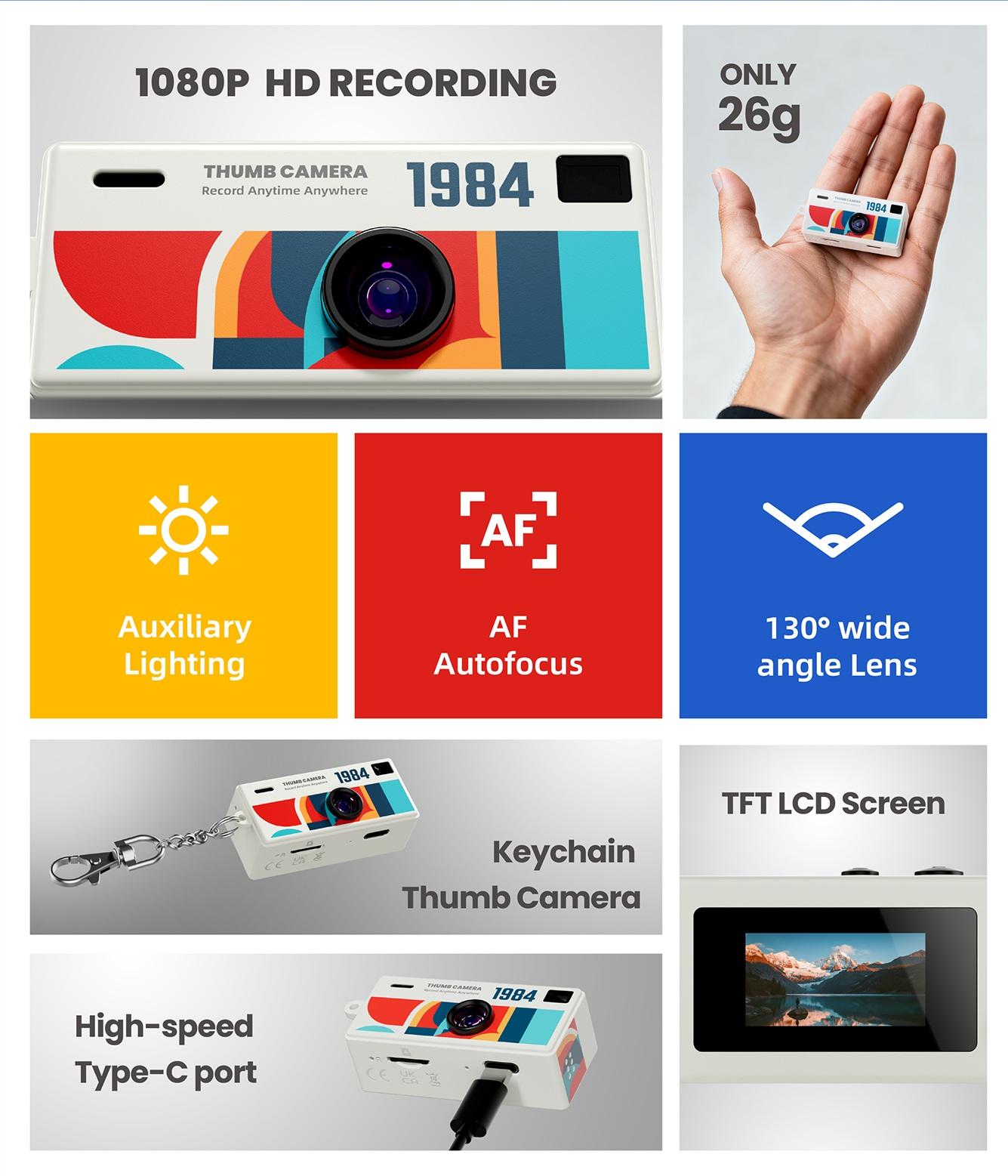 G6 Thumb Keychain Camera, 0.96 Inch Retro Mini Sports Camera, 1080P Ultra Small Camcorder, Audio Video Recorder, Supports Memory Card