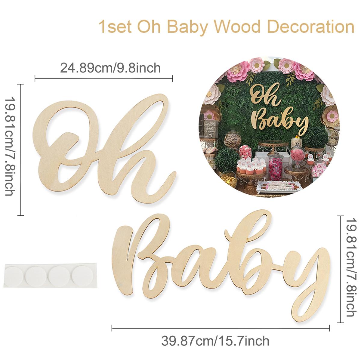 1Set, Oh Baby Wooden Decoration Wall Sticker, Wedding Party Decoraion, Baby Shower Birthday Party Decor, Boy Girl Gender Reveal Party Wall Sign Supplies, Gender Reveal Party Decoration Welcome Baby Birthday Party Supplies Wall Sticker