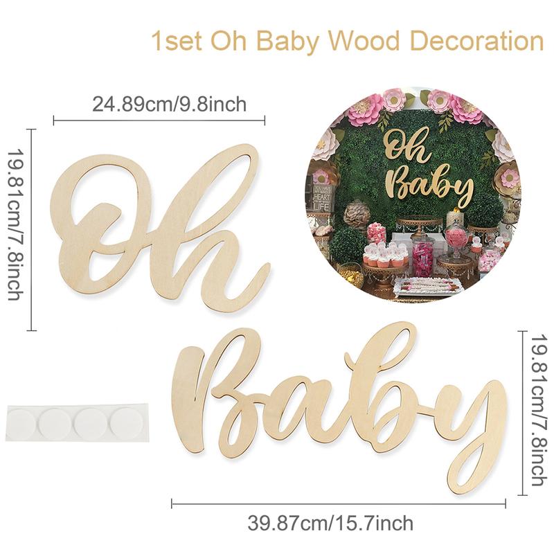 1Set, Oh Baby Wooden Decoration Wall Sticker, Wedding Party Decoraion, Baby Shower Birthday Party Decor, Boy Girl Gender Reveal Party Wall Sign Supplies, Gender Reveal Party Decoration Welcome Baby Birthday Party Supplies Wall Sticker