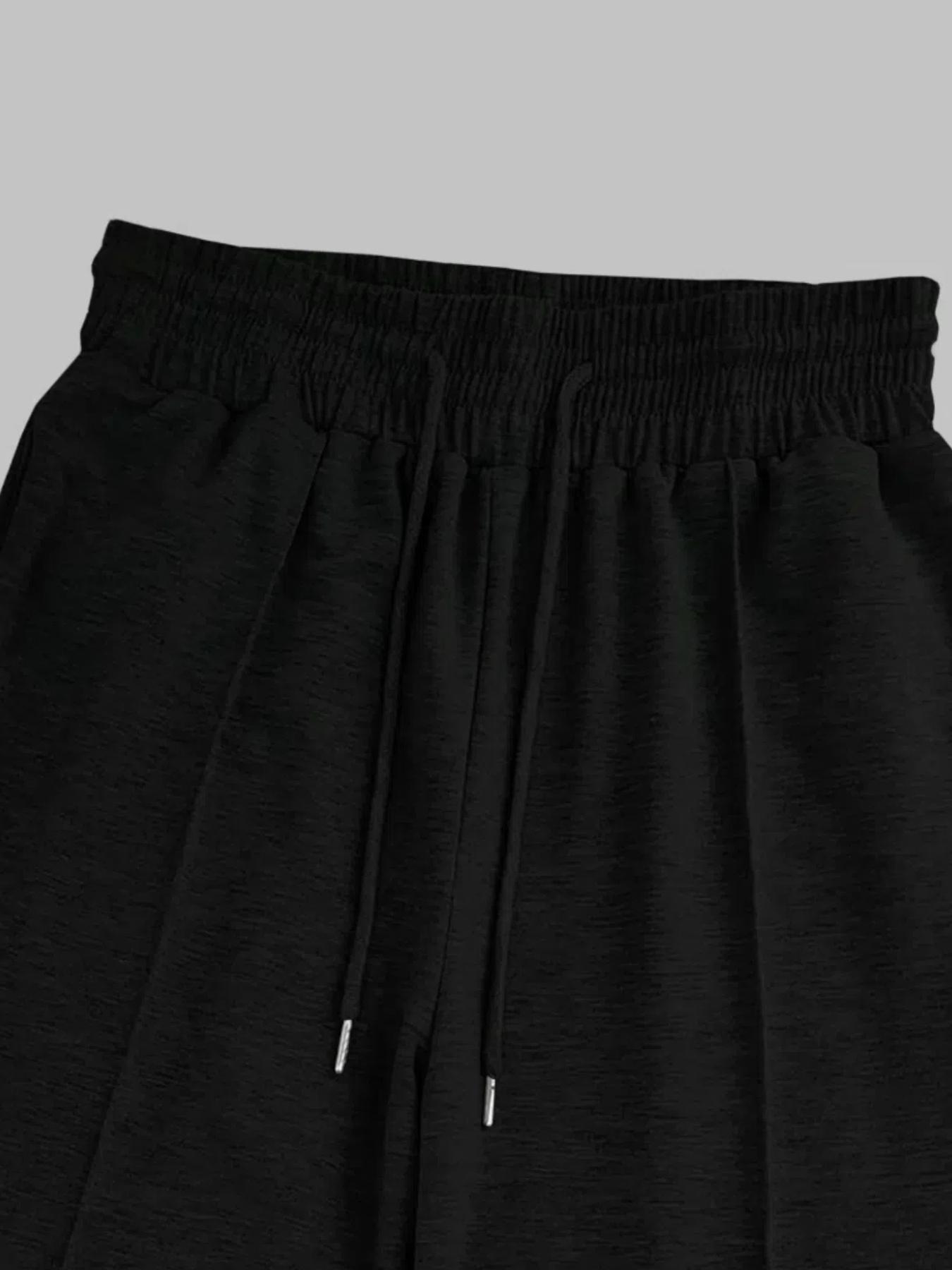 Women's Plain Drawstring High-Waisted Wide-Leg Pants, Loose Fit, Casual with Pockets, Elastic Waist, All Seasons, Daily Wear, Outerwear, Home Wear