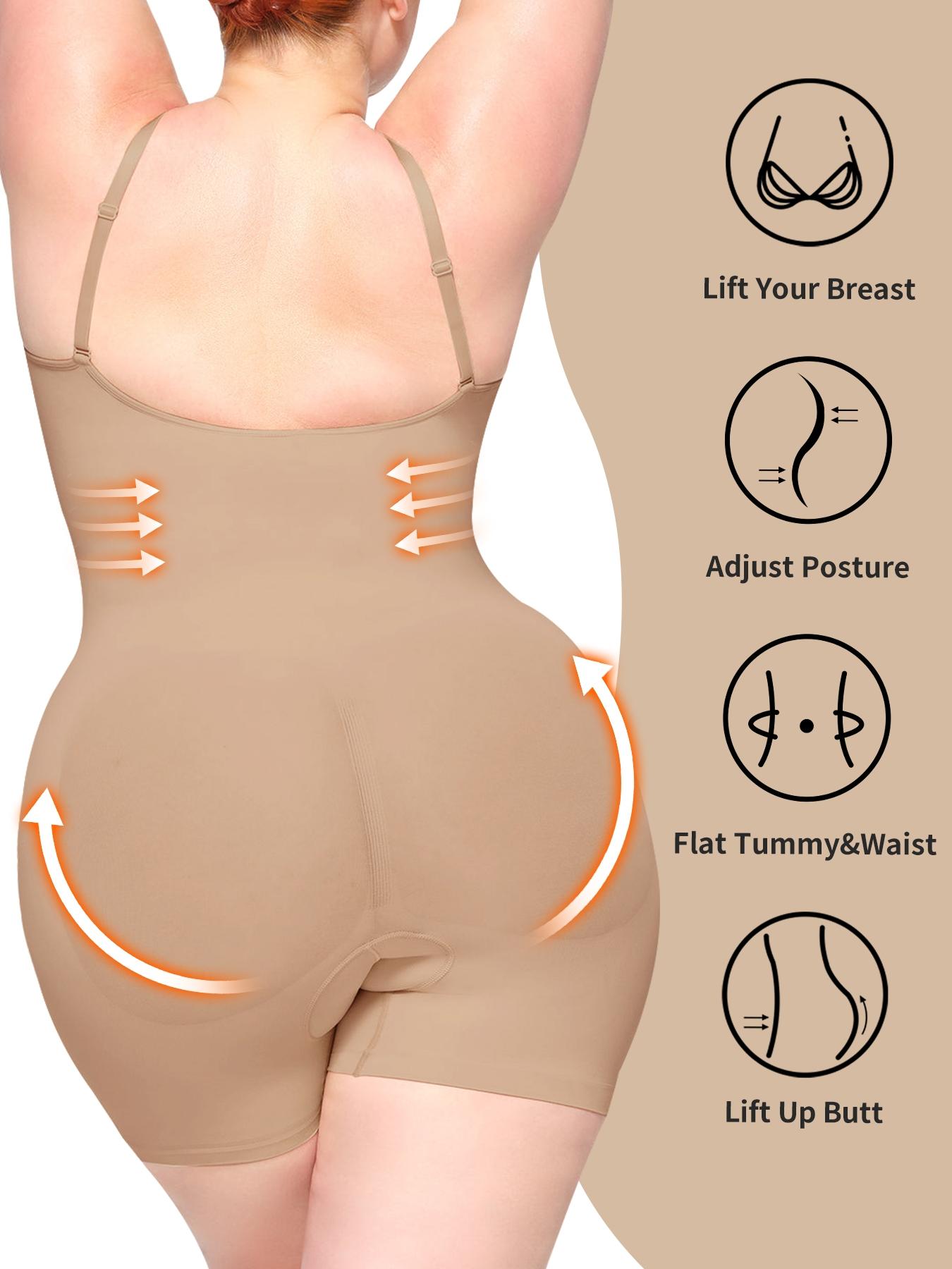 【Plus Size】 Solid Color Shapewear Bodysuit, Tummy Control Butt Lifting Shaper Romper, Seamless Thigh Slimmer Body Shapewear
