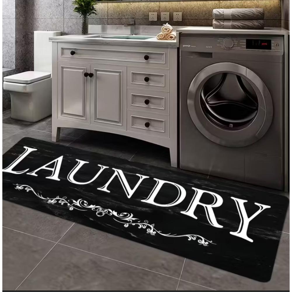Black and White Text Pattern Floor Mat Suitable for Laundry Room Floor Decoration Carpet Corridor Kitchen Comfortable Soft Standing Mat