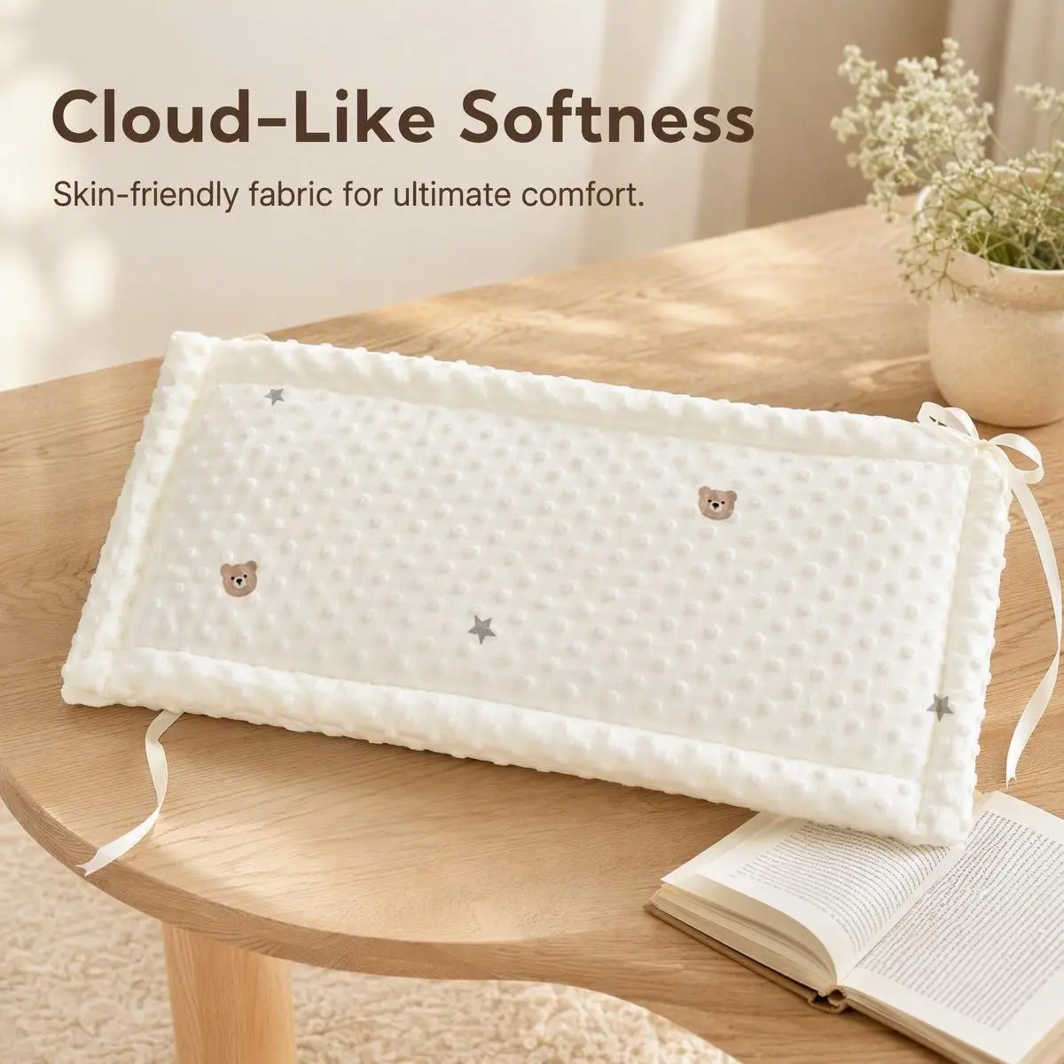 Bear Star Embroidered Plush Long Strip Soft Pad, Gentle Decorative Protective Pad, Bedding Mattress Protector, Bedside Collision Guard, Bed Pads