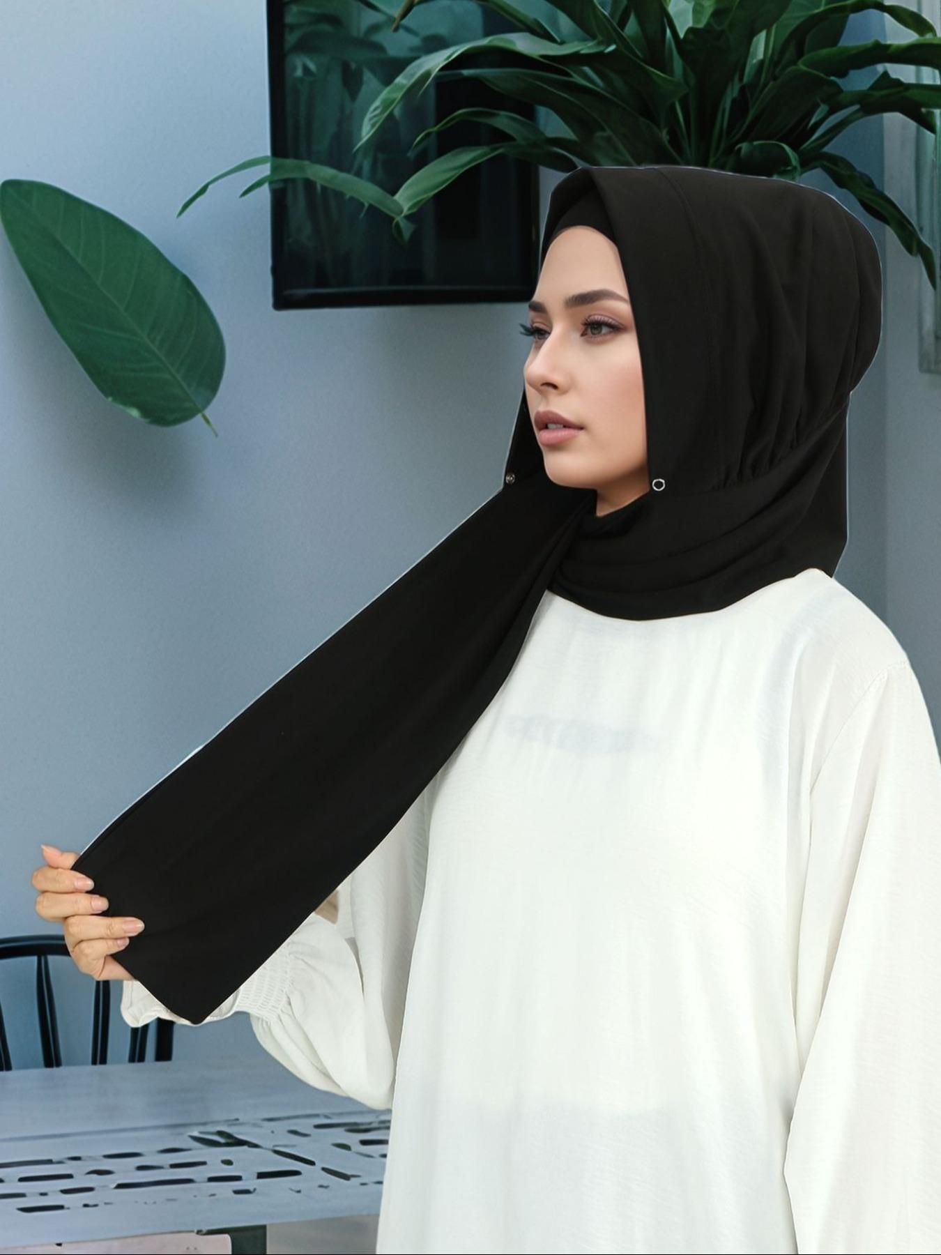 1pc Pre-Tied Elastic Muslim Headscarf, Women's Solid Color Hijab, For Muslim, Modal Material, Lightweight Breathable, Elegant Fashion Accessory