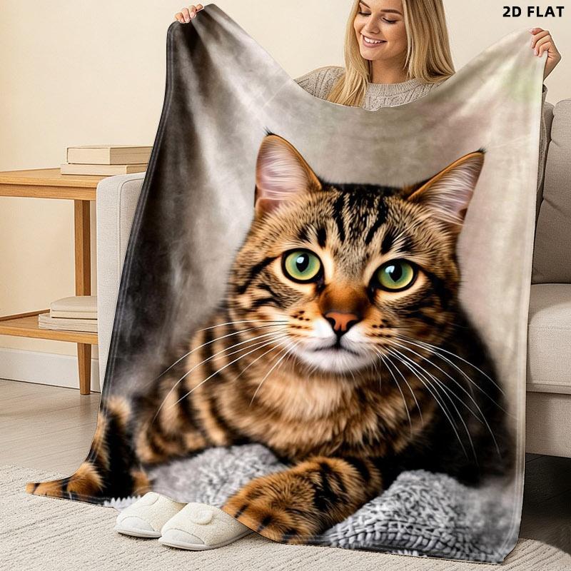 Cozy Gray Textured Throw Blanket, Single - Sided Printed, Multiple Specifications Available, Perfect for Napping & Lounge, Featuring a Tabby Cat Design, Soft & Warm Fabric for Comfortable Relaxation