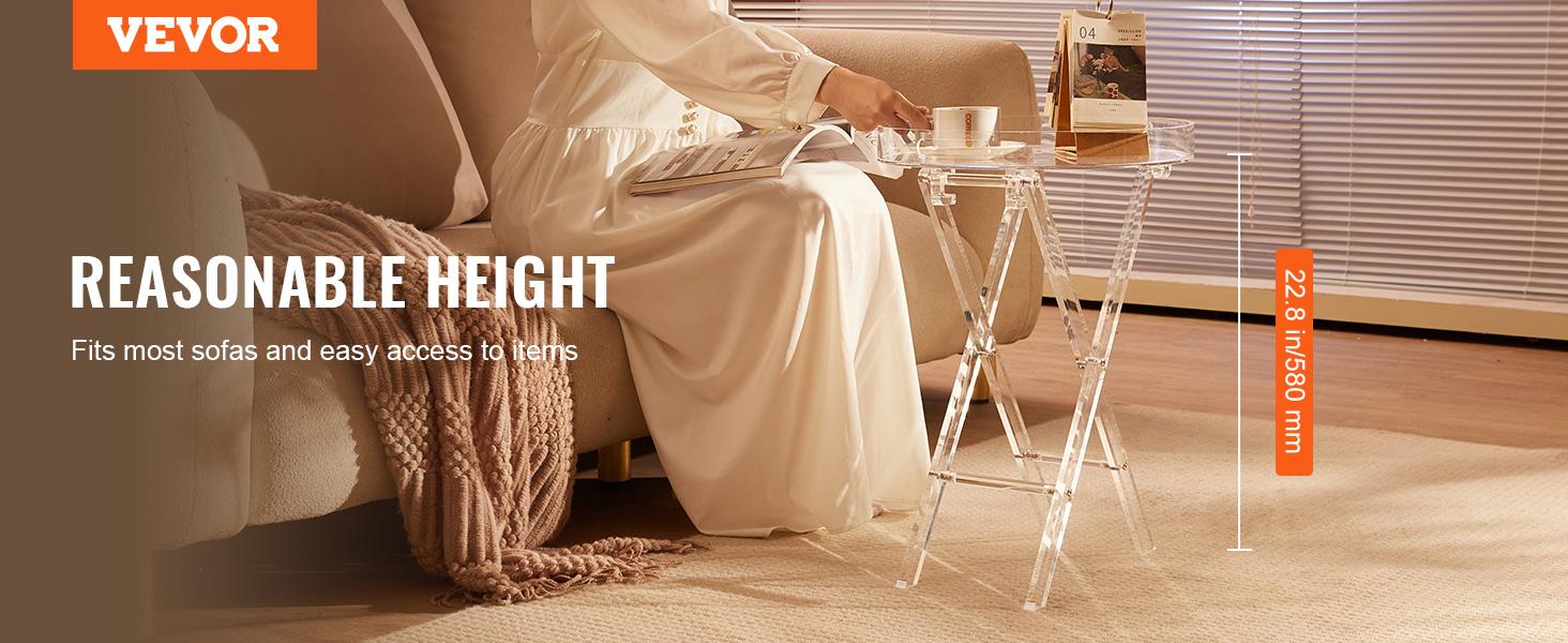 VEVOR Acrylic Folding Tray Table, Acrylic End Table with Folding X Leg, Clear Acrylic Side Table for Coffee, Drink, Food, Snack used in Living Room, Bedroom, and Study