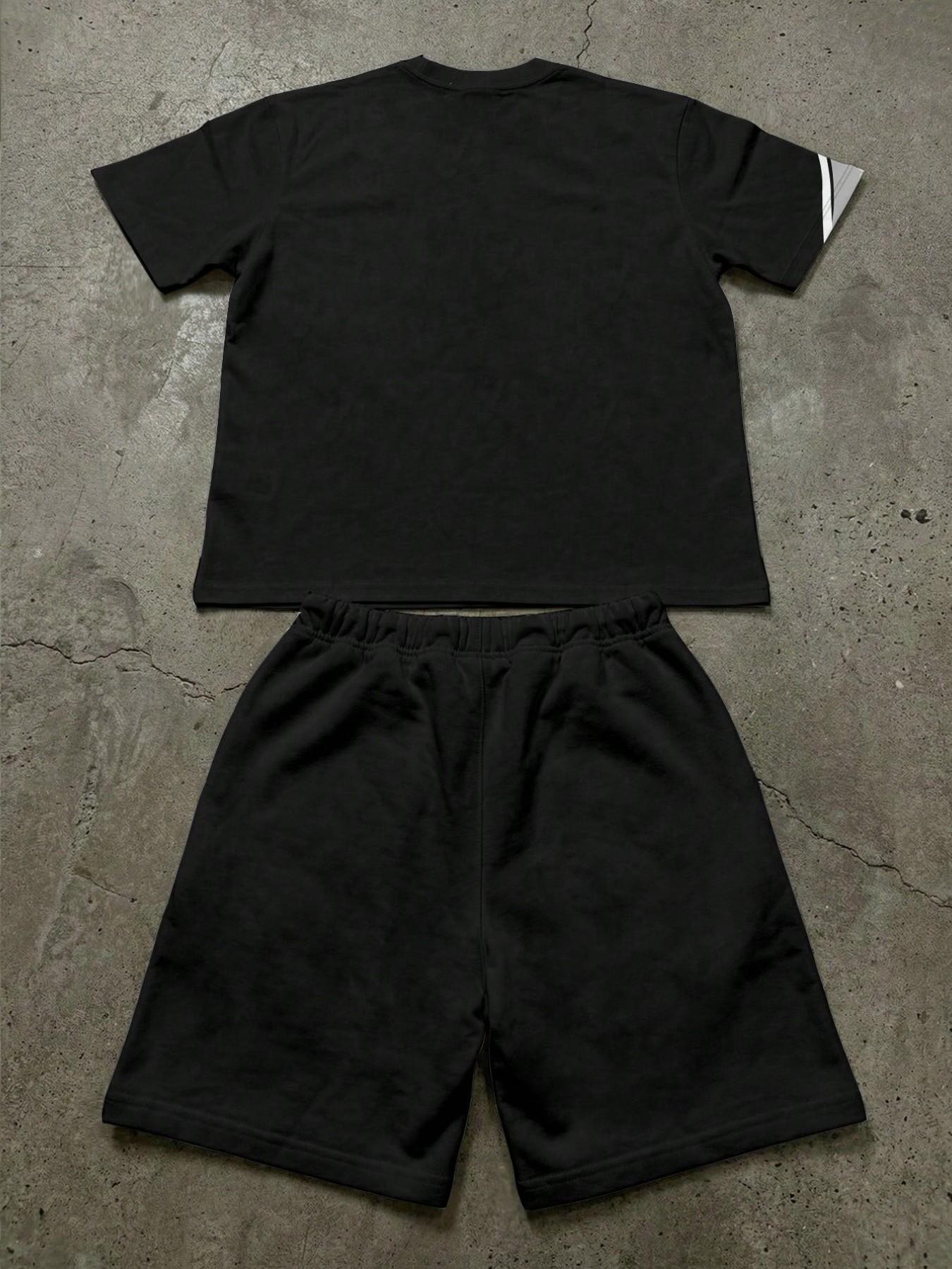 Summer 2-Piece Set for Men, Casual Patchwork T-Shirt & Shorts, Short Sleeve, Above the Knee, All over Print, Perfect for Summer