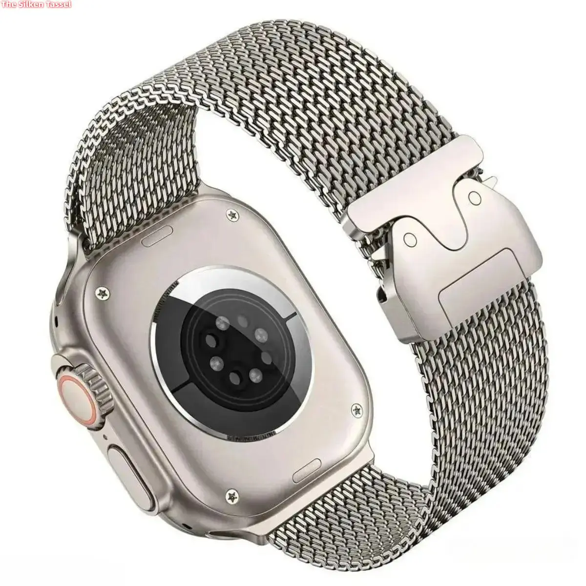Titanium Milanese Loop Band With Secure Parachute Buckle, Premium Metal Wrist Strap Compatible With Apple Watch Ultra 2 49mm Series 5 To 10, Durable Accessory For Daily Casual Sports And Business Wear (No watch) sohochic
