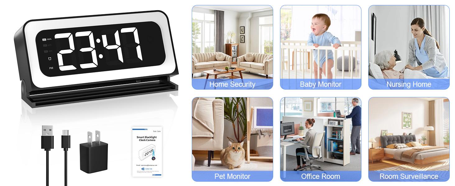 WiFi Surveillance Camera - 1080P HD Wireless Camera Clock , Night Vision, Motion Detection, Loop Recording, 2.4GHz WiFi Connectivity, Battery Powered, Remote Real-Time Viewing, Perfect for Home, Office, Warehouse Monitoring